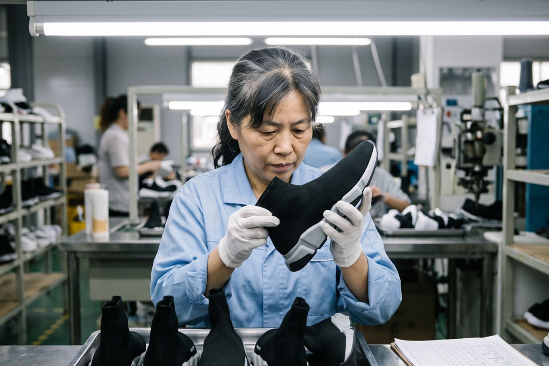 Quality control inspection of finished sock shoes